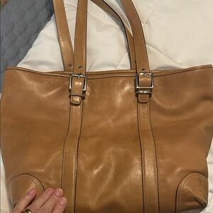 Coach Tan Leather Handbag with Silver Accents